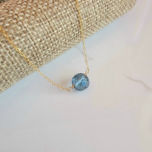 London Blue Topaz Necklace Minimalist Crystal Gemstone December Birthstone - Picture 6 of 6